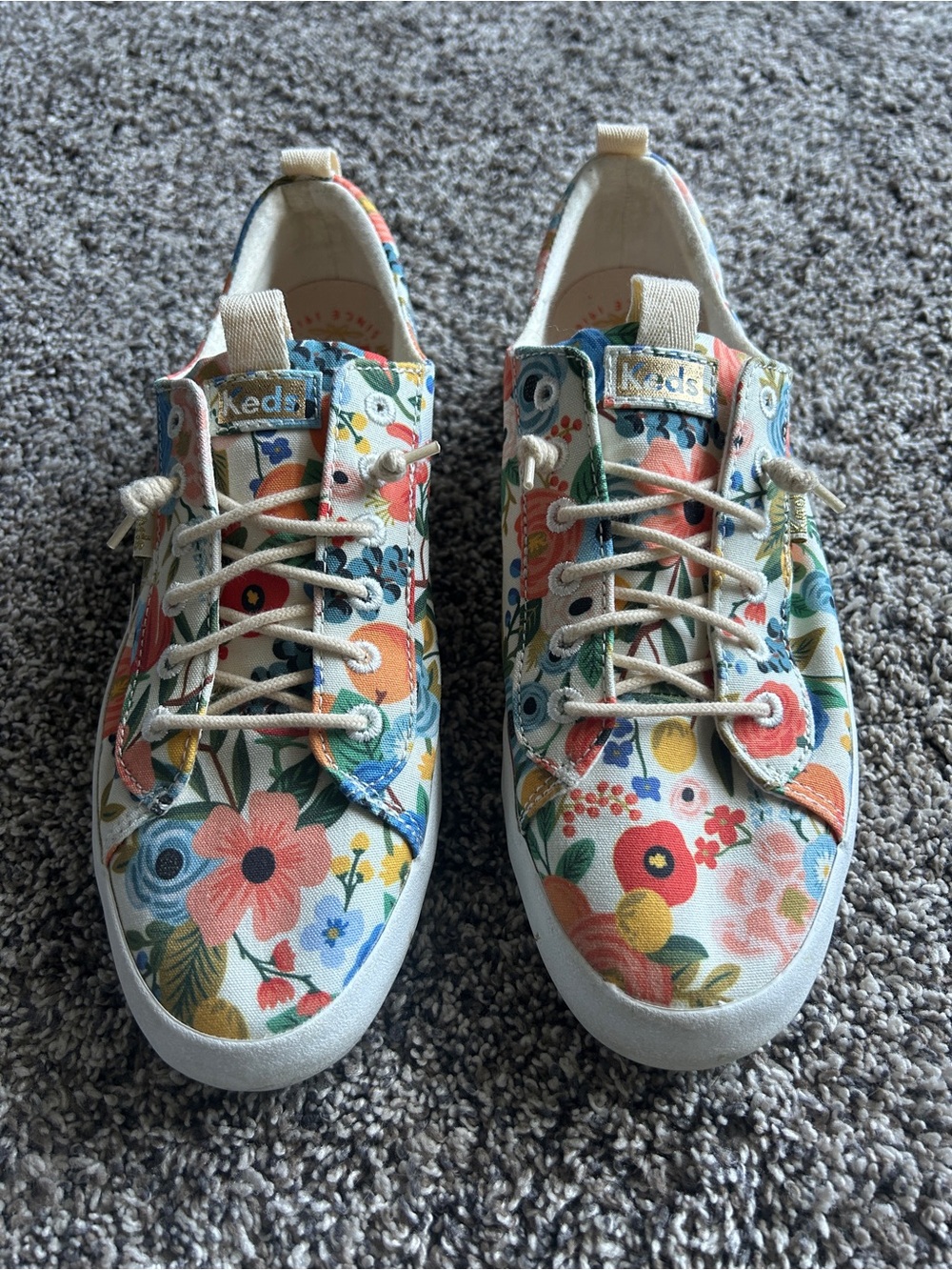 Keds womens Rifle Paper Company floral slip on sneakers.